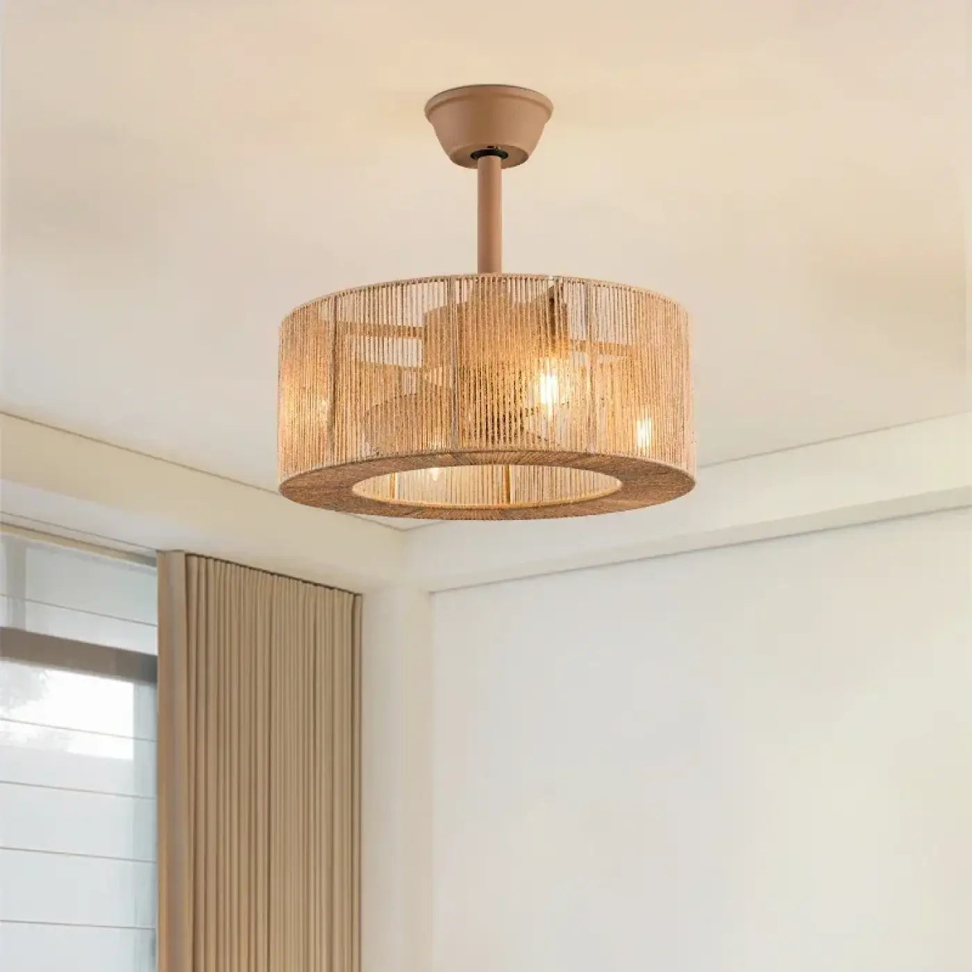 Plafonnier rotin beige cylindrique moderne | ZOZON