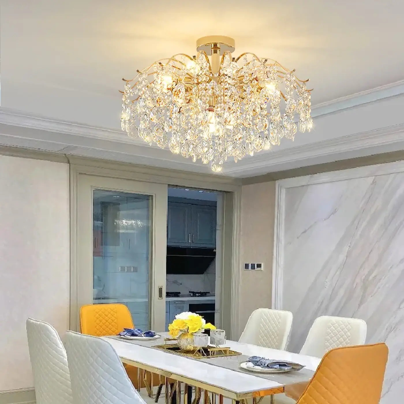 Plafonnier doré cristal classique chic | DISEZO