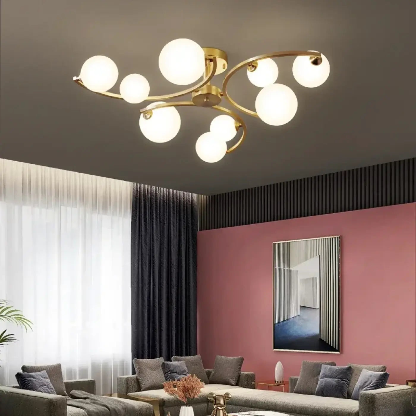 Plafonnier doré métal verre 6 lumières | ROMAGO