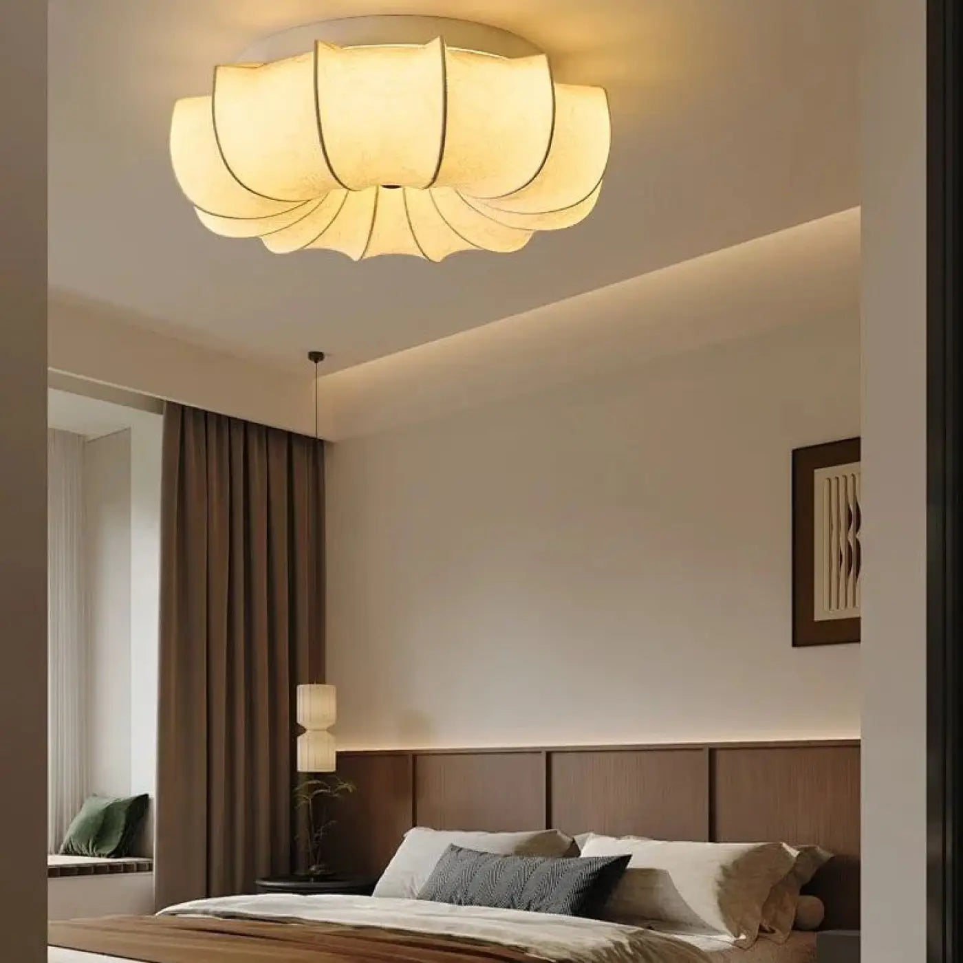 Plafonnier floral blanc LED abat-jour tissu | NIRI