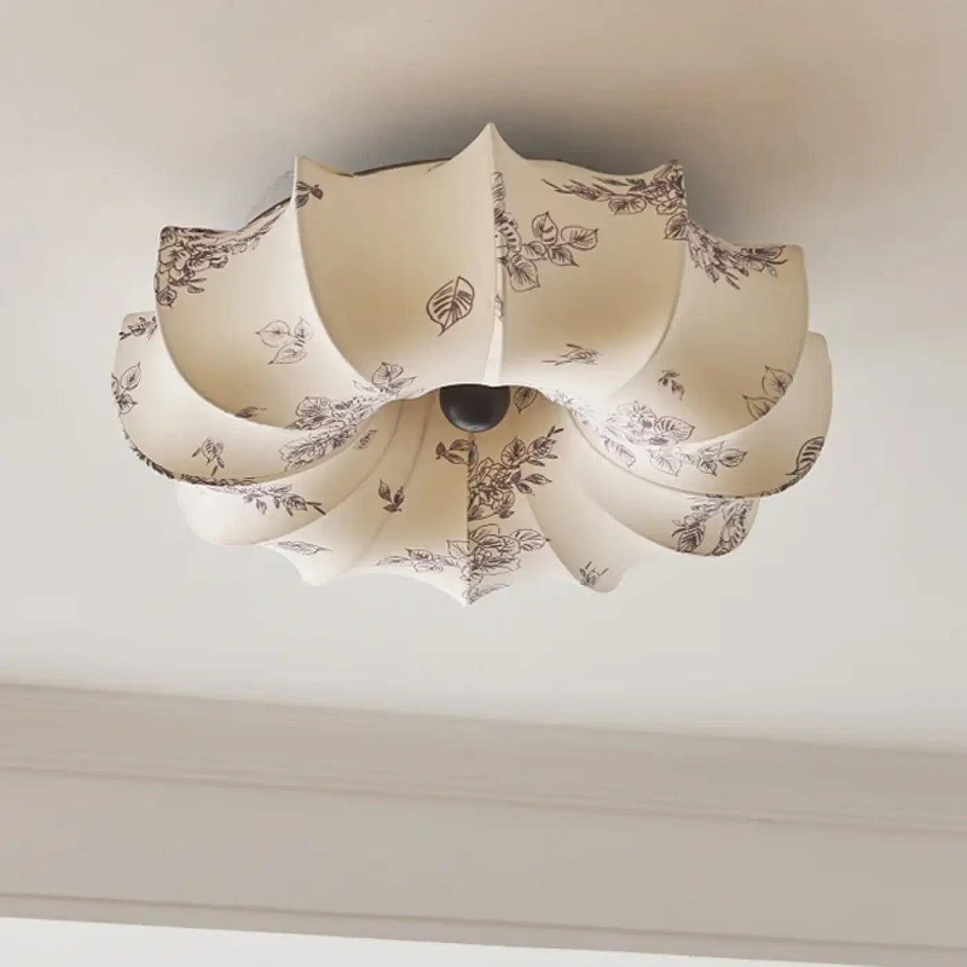 Plafonnier floral blanc LED abat-jour tissu | NIRI