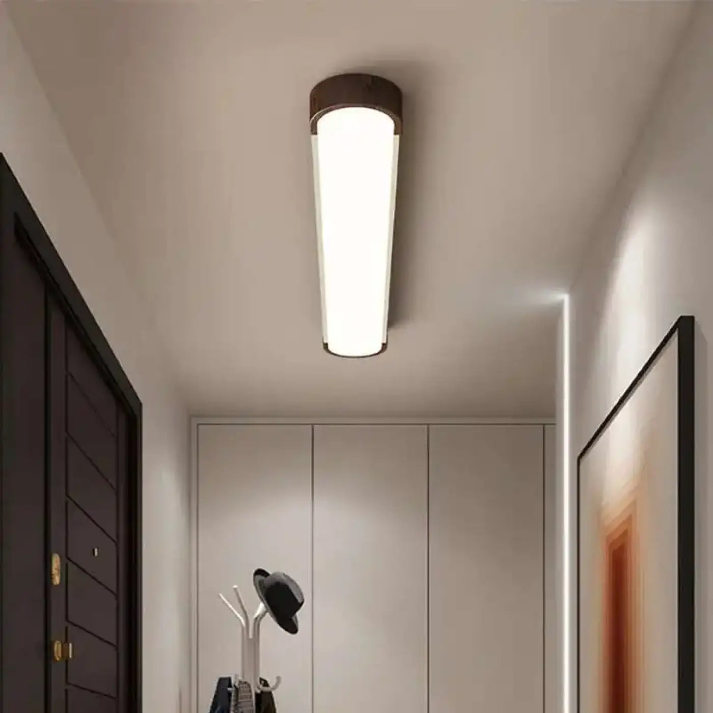 Plafonnier LED bois minimaliste blanc gris | BASOLI