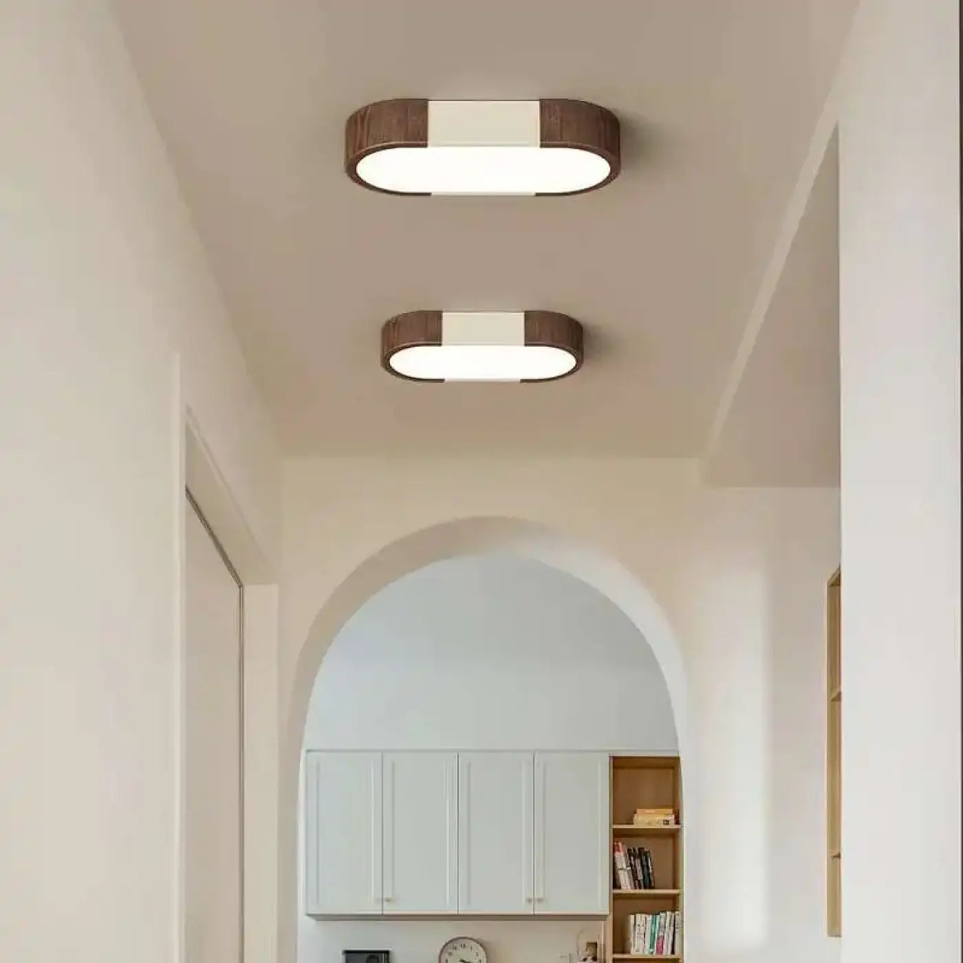 Plafonnier LED bois minimaliste blanc gris | BASOLI