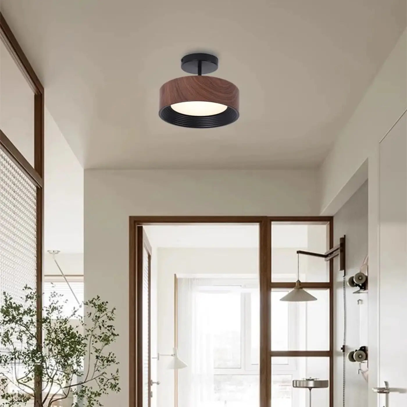 Plafonnier LED marron métal et acrylique | RIBUHO