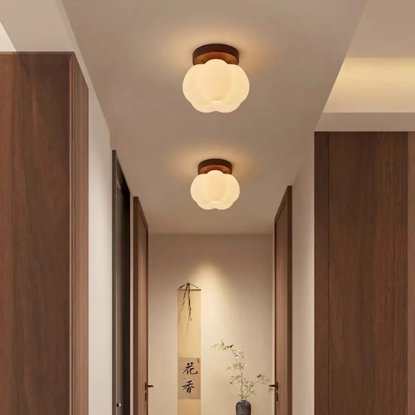Plafonnier LED bois beige art déco | FAMO