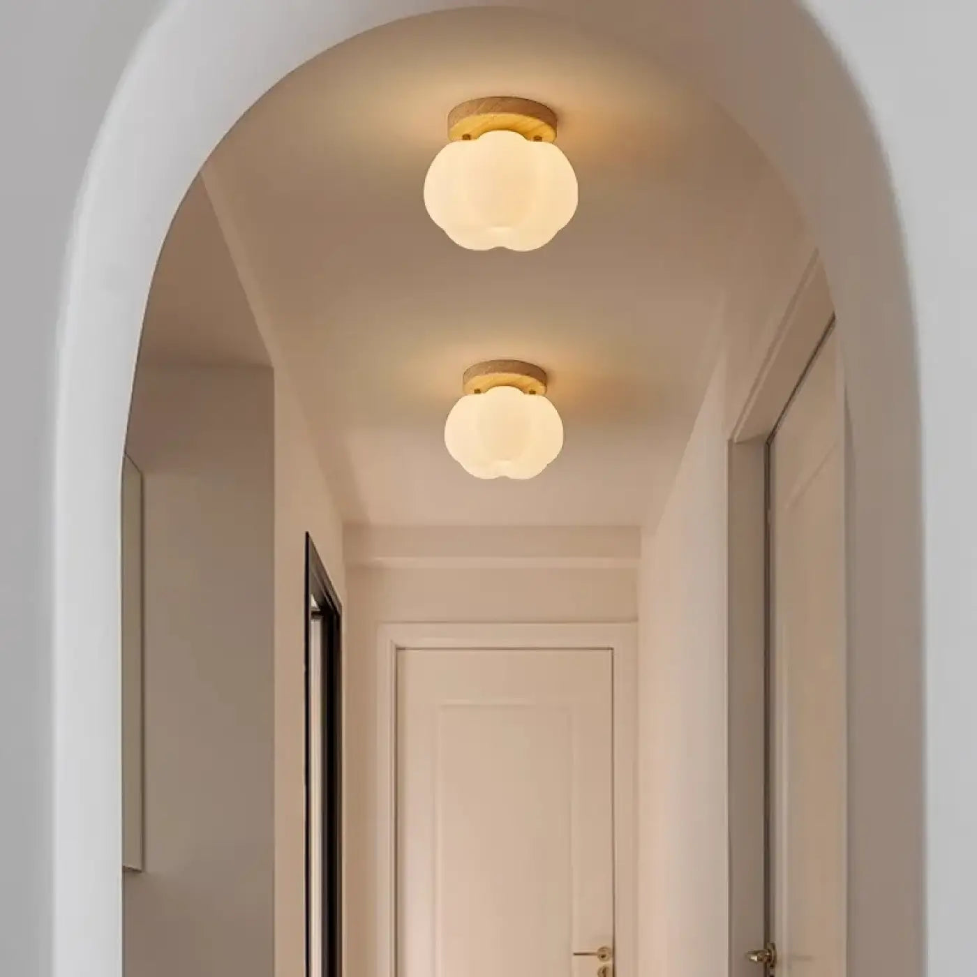 Plafonnier LED bois beige art déco | FAMO