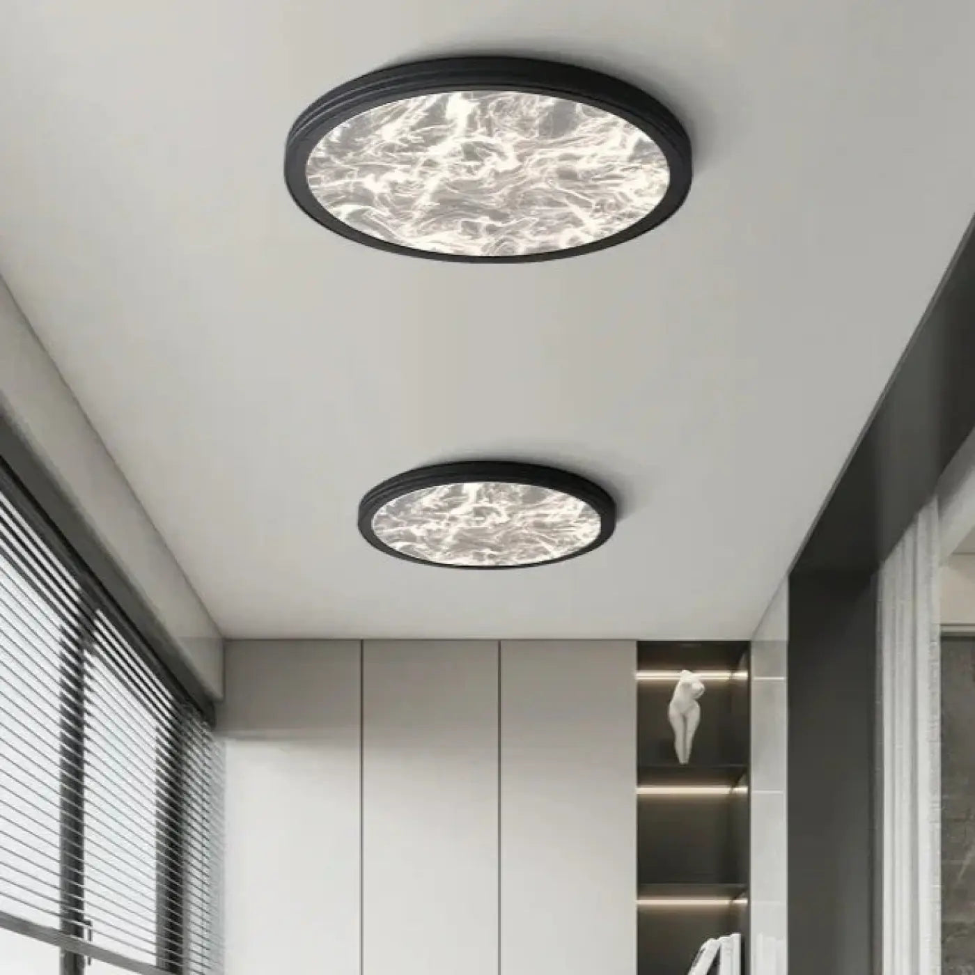 Plafonnier LED noir et blanc effet marbre moderne | FUTARA