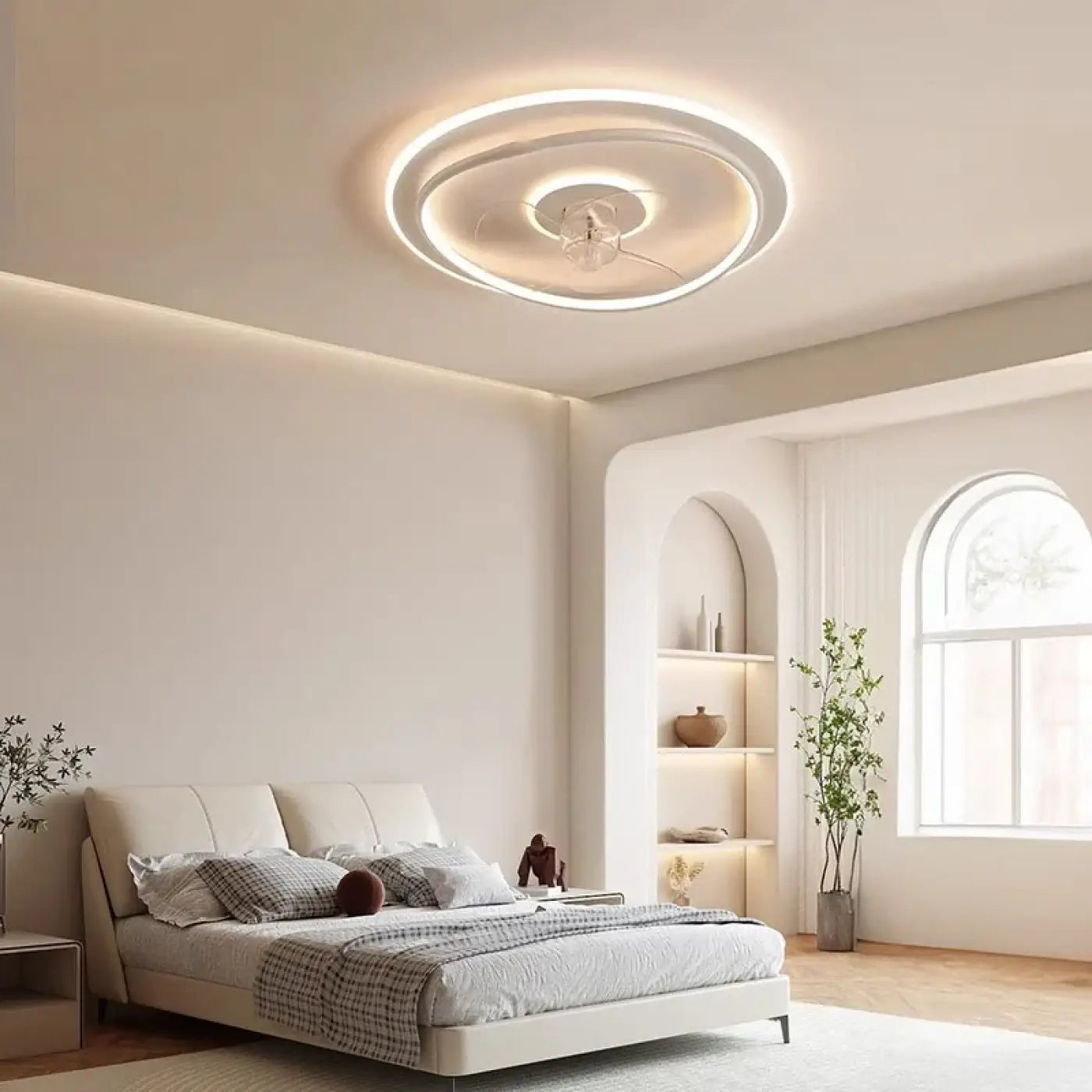 Plafonnier LED rond ventilateur intégré noir blanc | FEHU