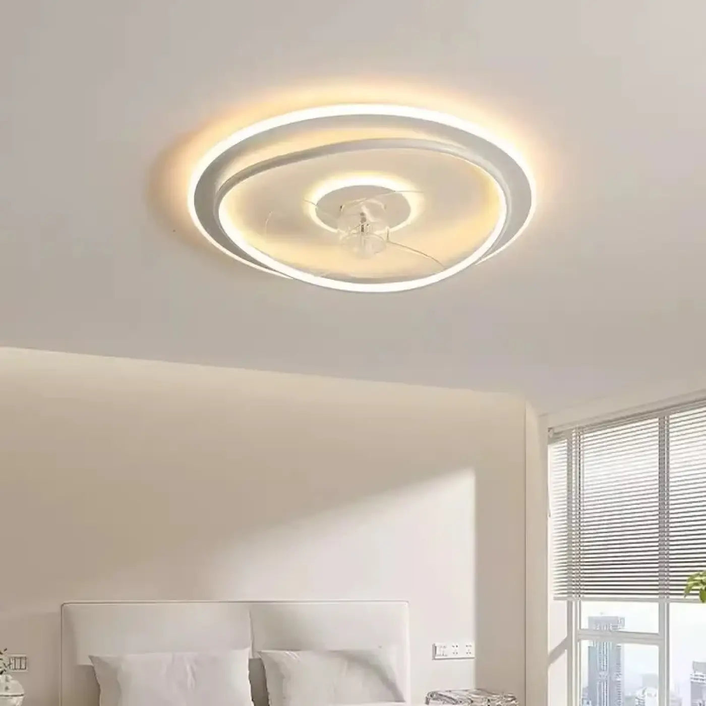 Plafonnier LED rond ventilateur intégré noir blanc | FEHU