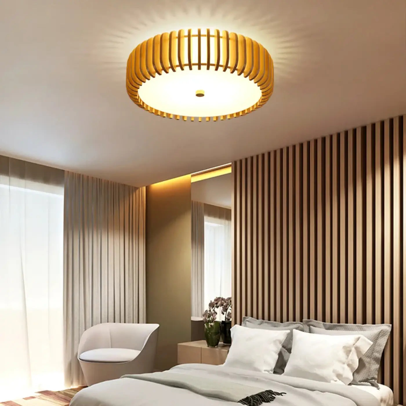 Plafonnier LED bois à lattes design scandinave | DALIKO