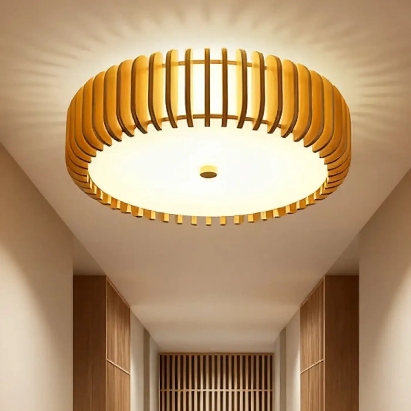 Plafonnier LED bois à lattes design scandinave | DALIKO