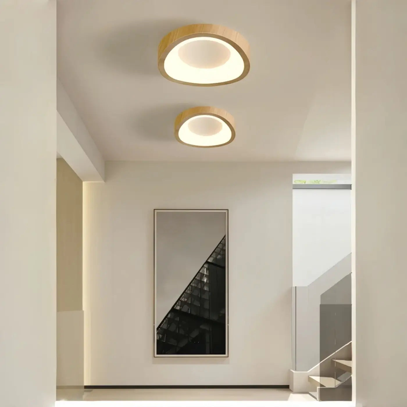 Plafonnier beige marron LED bois scandinave | DETIGEN