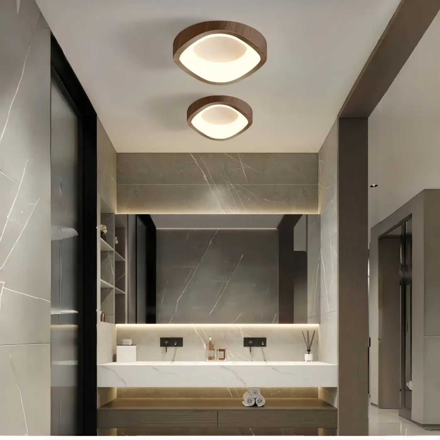 Plafonnier beige marron LED bois scandinave | DETIGEN