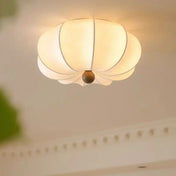 Plafonnier tissu blanc et bois forme fleur | DURUZU