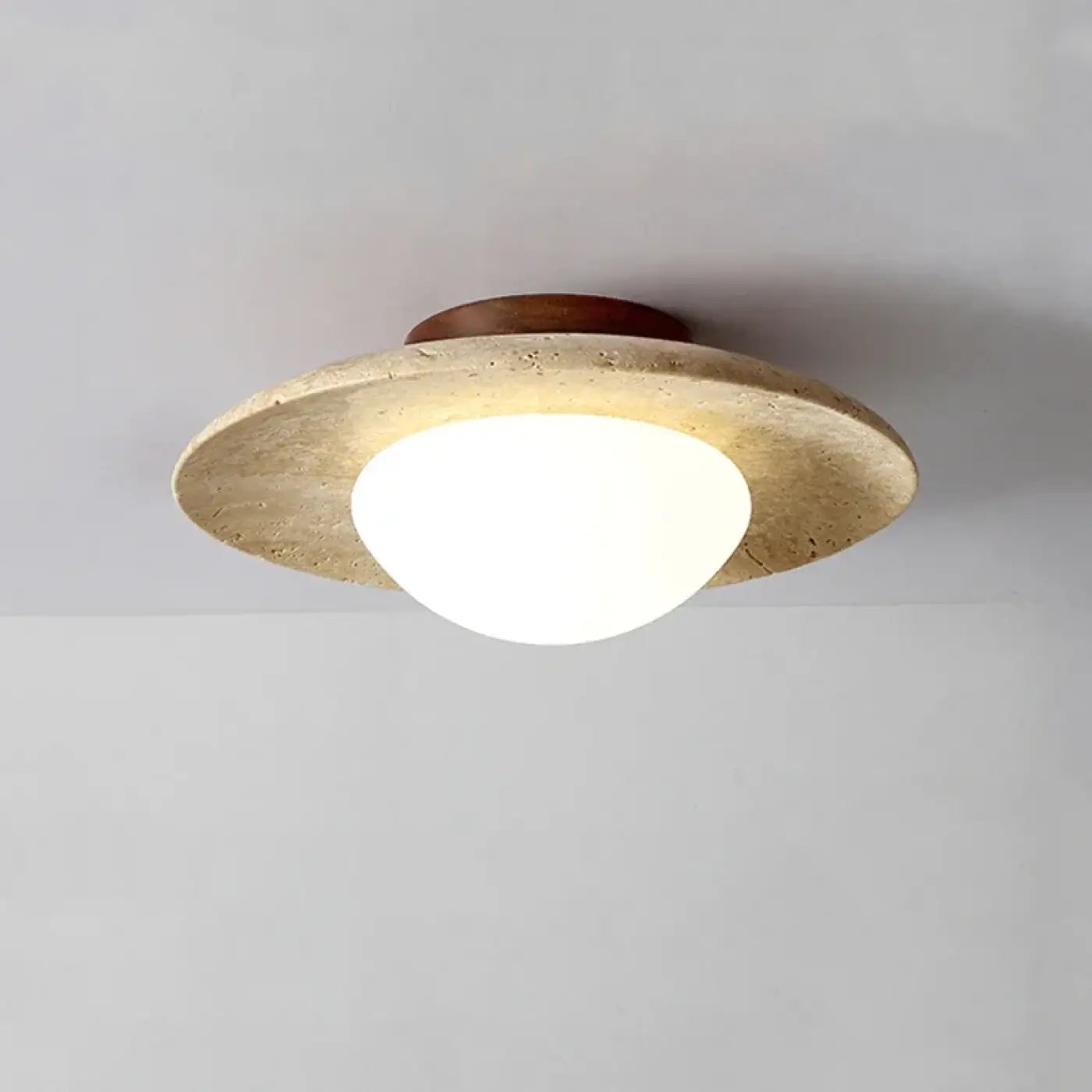 Plafonnier pierre et bois jaune design moderne | TAVEL