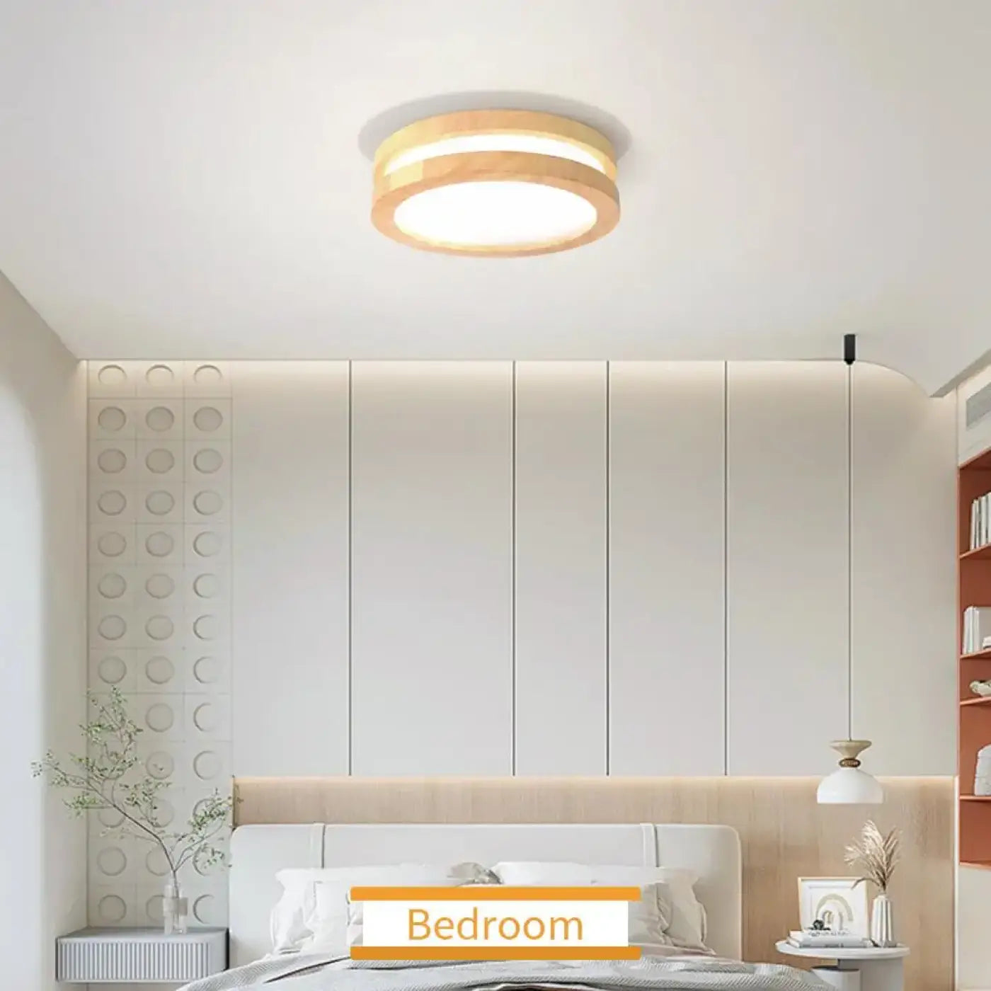 Plafonnier rond bois clair LED intégrée | SOTAHI