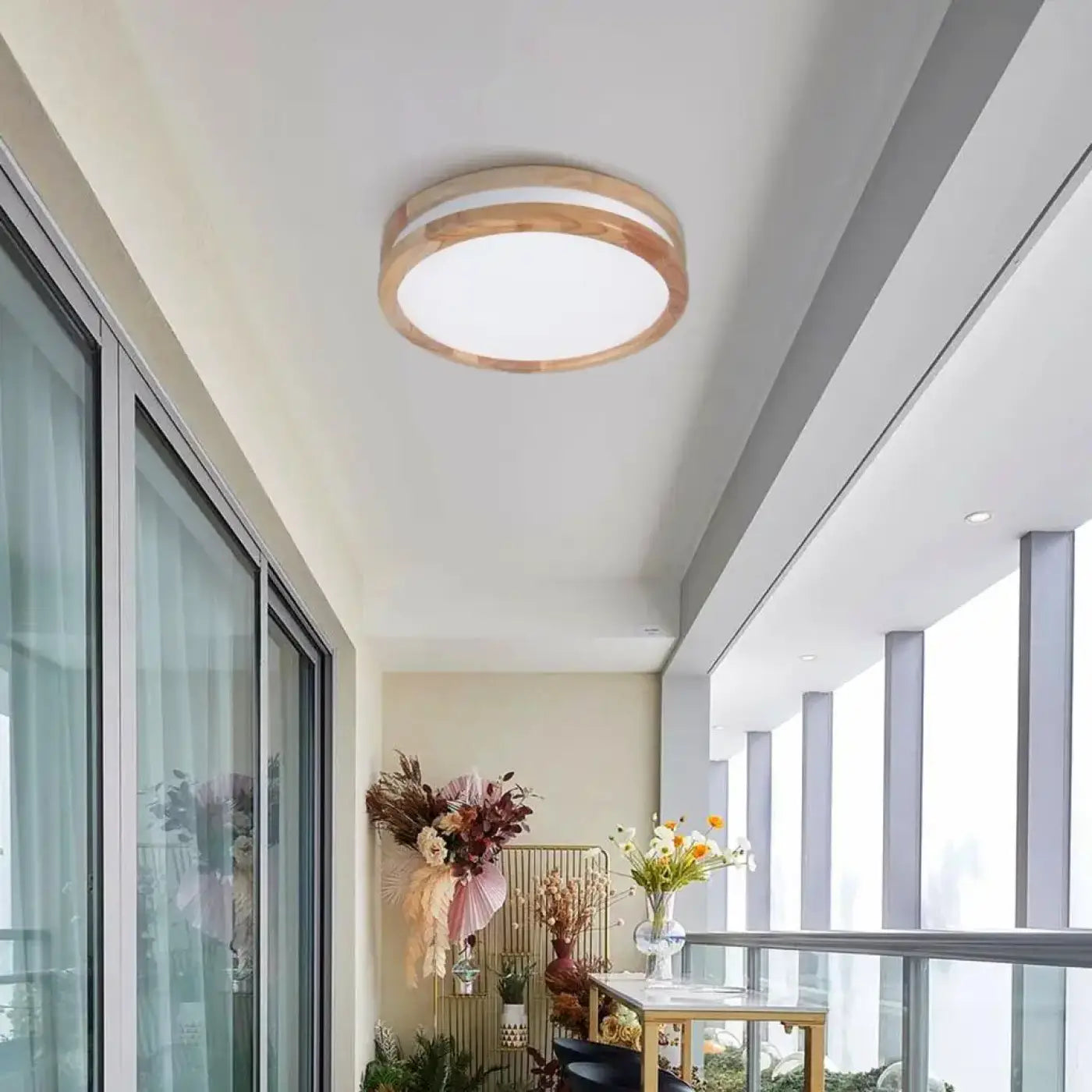 Plafonnier rond bois clair LED intégrée | SOTAHI