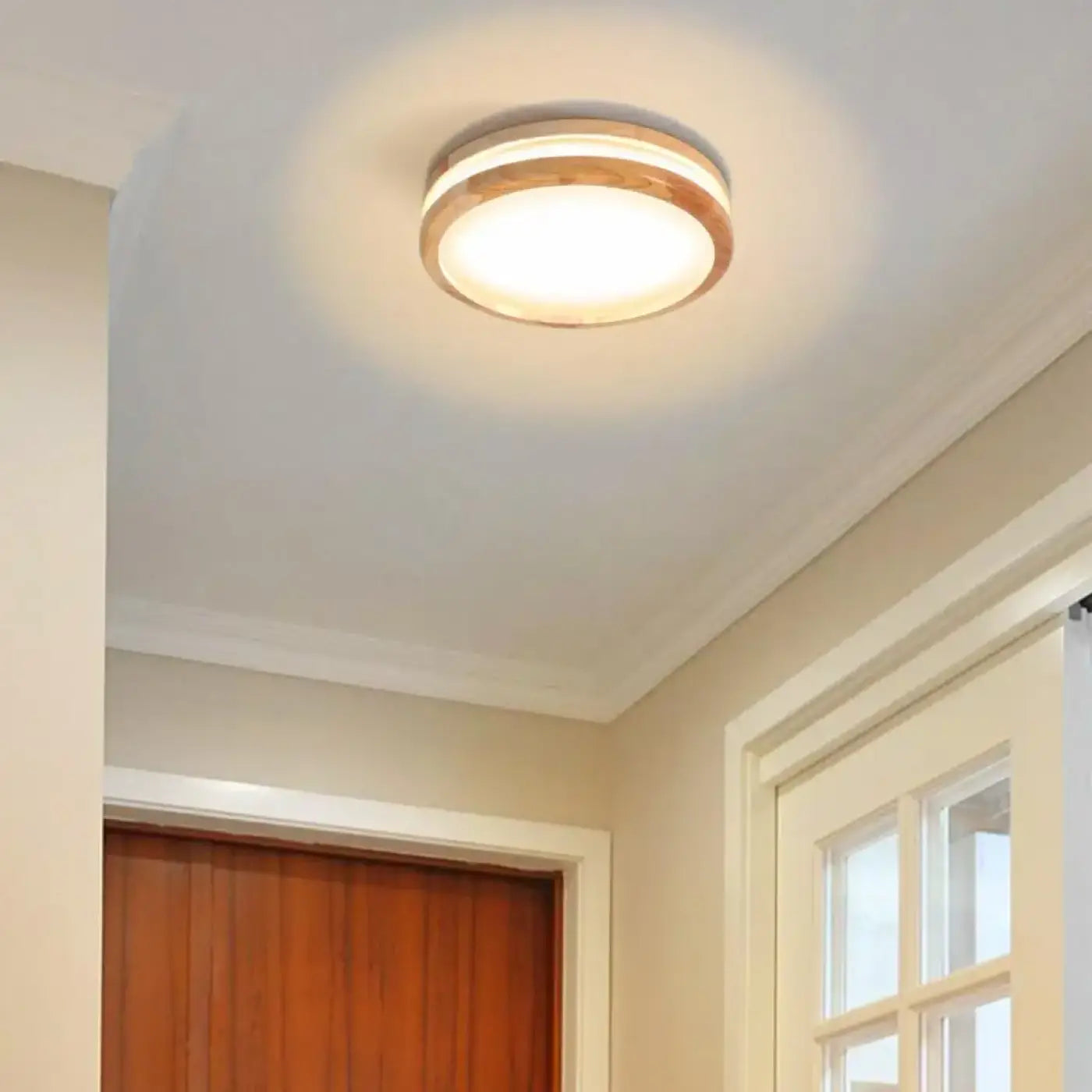 Plafonnier rond bois clair LED intégrée | SOTAHI