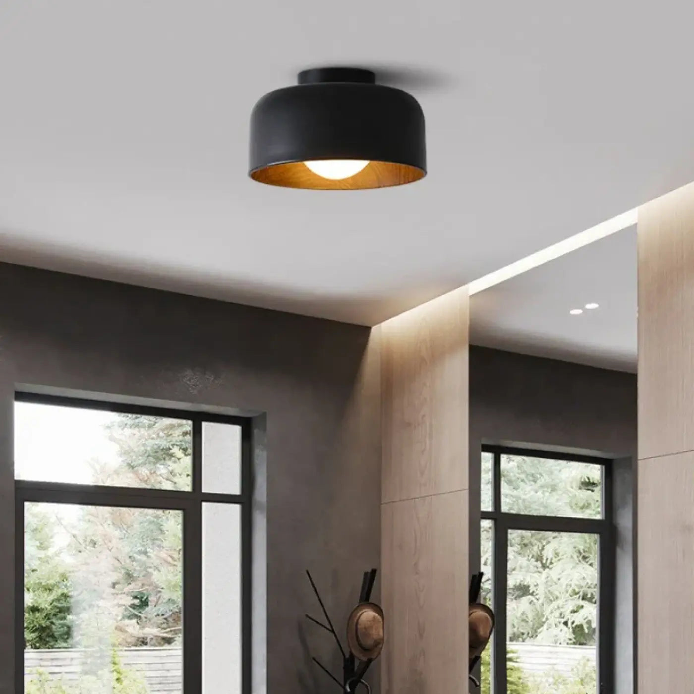 Plafonnier rond intérieur bois noir ou blanc | MIKA