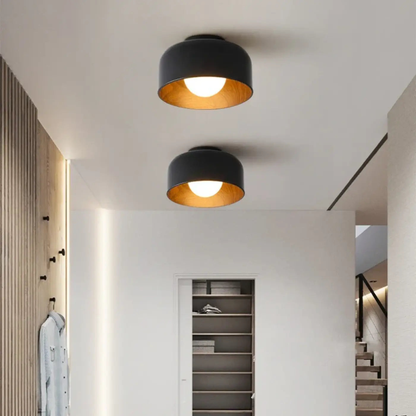 Plafonnier rond intérieur bois noir ou blanc | MIKA