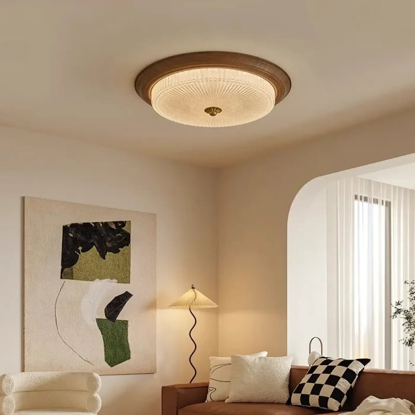 Plafonnier LED verre et bois moderne scandinave | TIDE