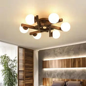 Plafonnier scandinave bois globes blancs | ZAFO