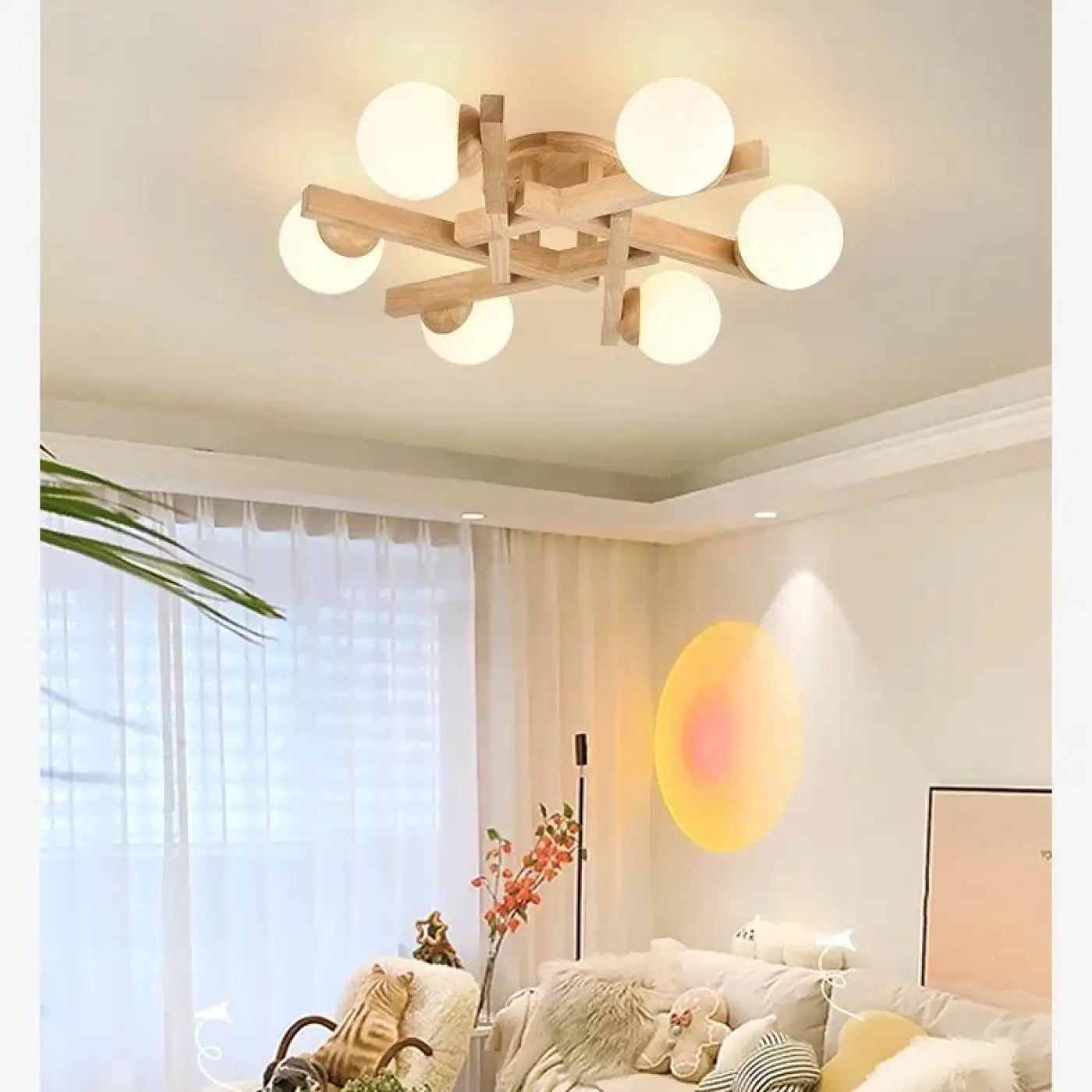 Plafonnier scandinave bois globes blancs | ZAFO