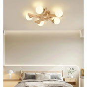 Plafonnier scandinave bois globes blancs | ZAFO