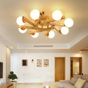 Plafonnier scandinave bois globes blancs | ZAFO