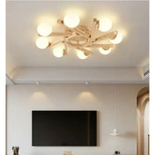 Plafonnier scandinave bois globes blancs | ZAFO