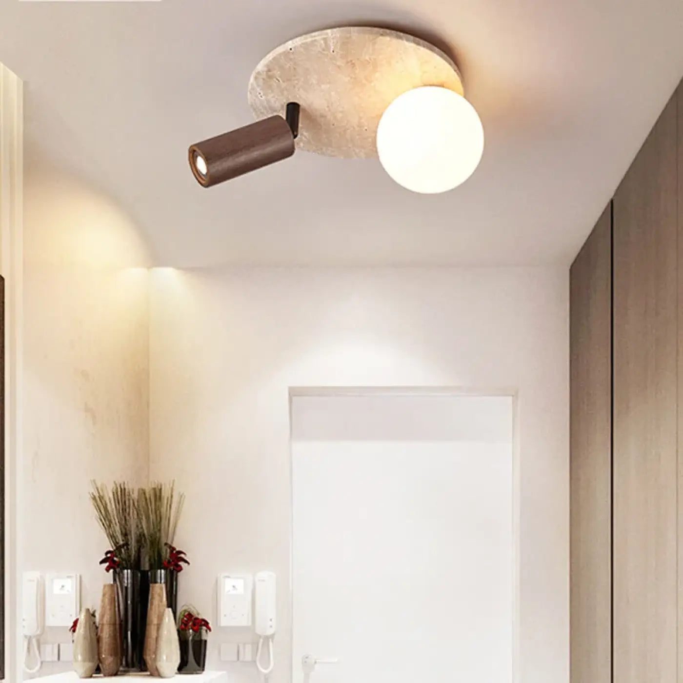 Plafonnier LED bois et verre opalin design | ZULOMER