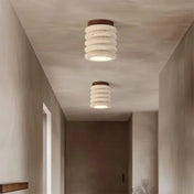 Plafonnier LED travertin et bois moderne | FOBOL