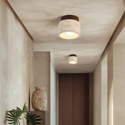 Plafonnier LED travertin et bois moderne | FOBOL