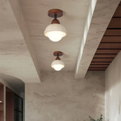 Plafonnier LED travertin et bois moderne | FOBOL