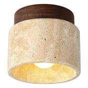 Plafonnier LED travertin et bois moderne | FOBOL