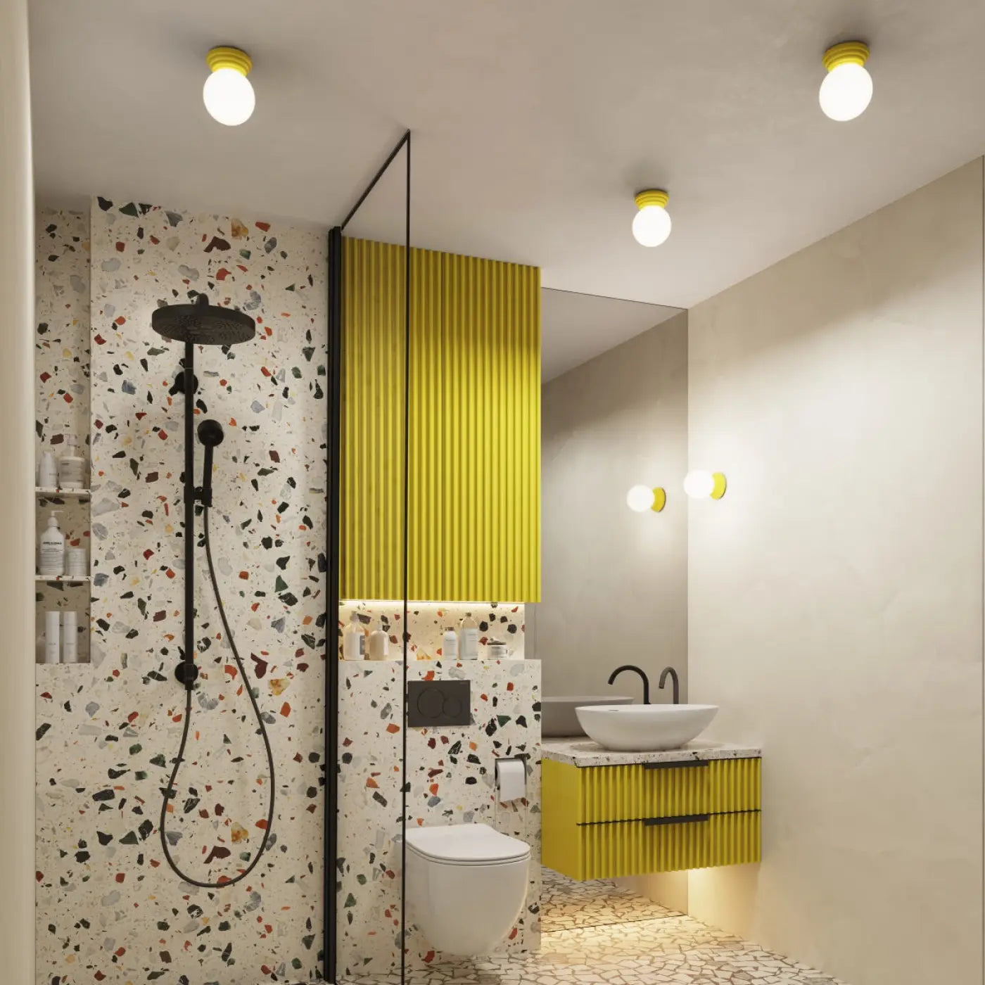 Plafonnier céramique jaune IP44 moderne | BAPIFU