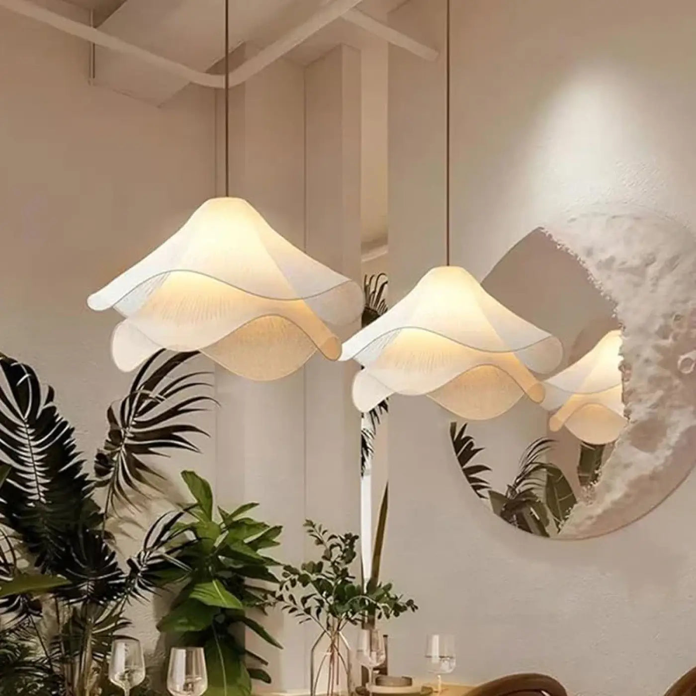 Plafonnier tissu beige scandinave LED | NUHA