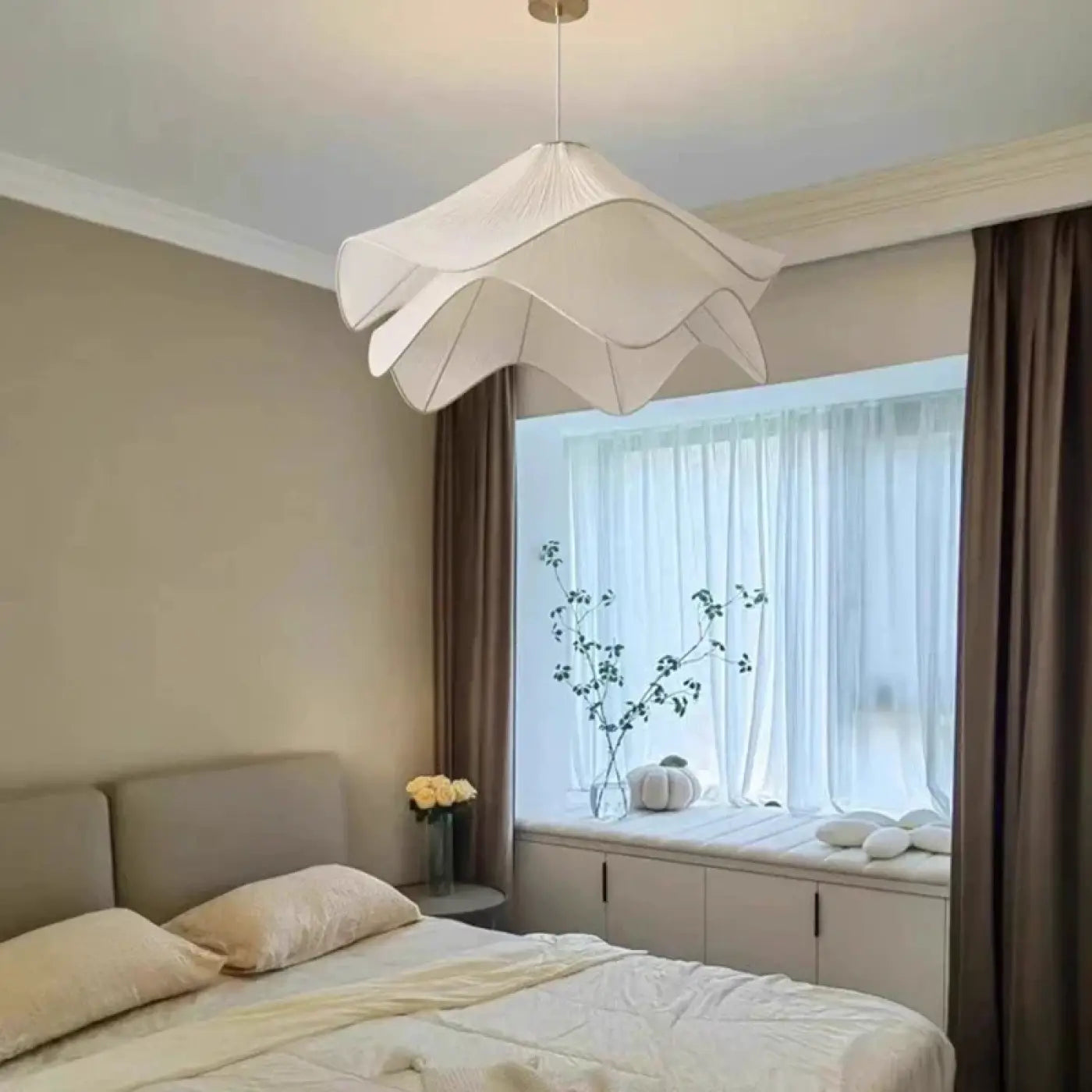 Plafonnier tissu beige scandinave LED | NUHA