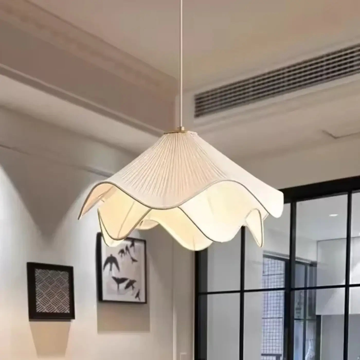 Plafonnier tissu beige scandinave LED | NUHA